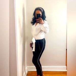 White long sleeve wrap blouse